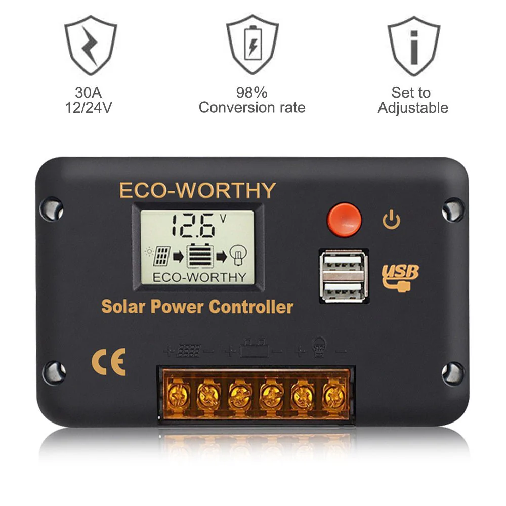 30A PWM LCD Display Solar Charge Controller Regulator with USB Port 12V/24V Autoswitch - Image 2