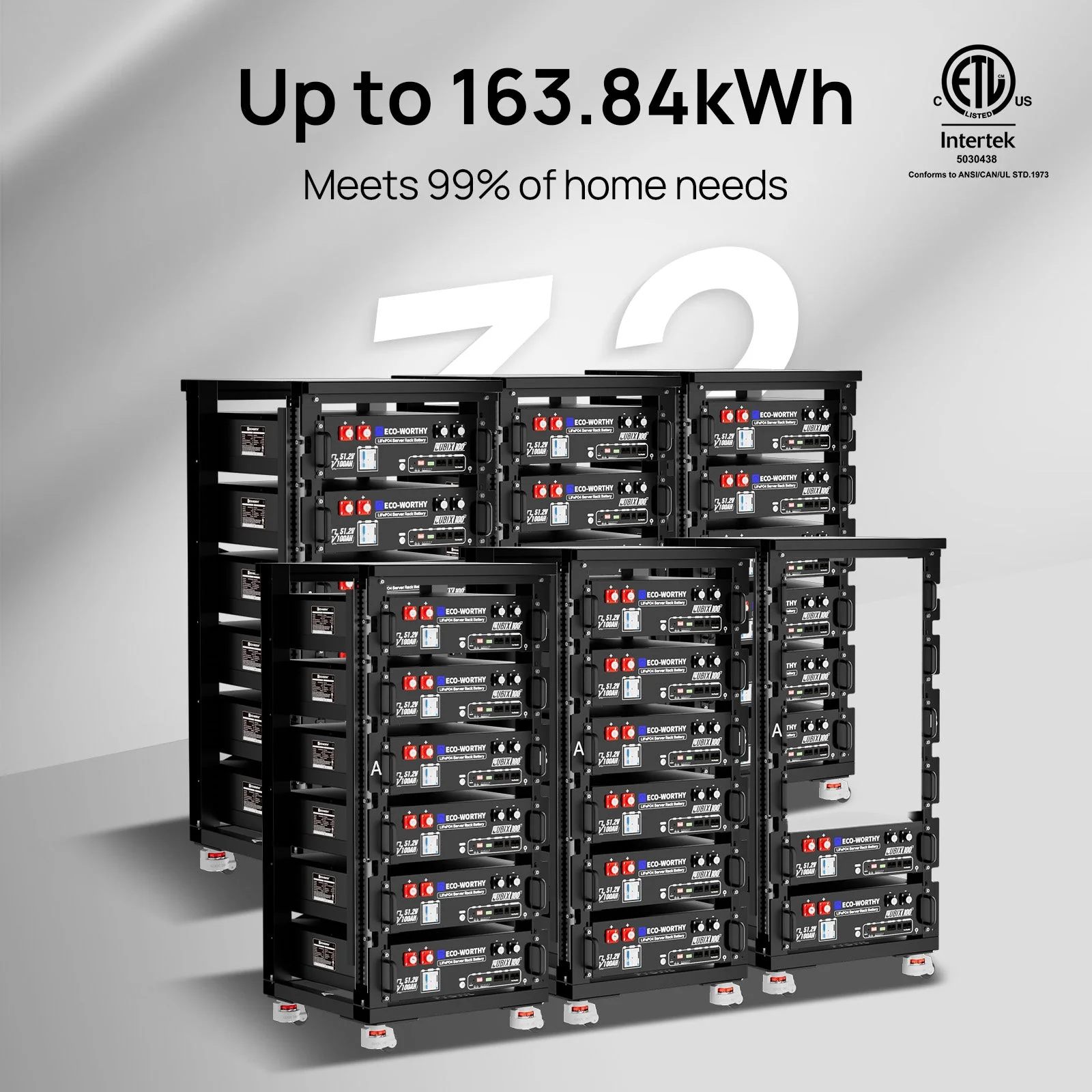 Eco-Worthy 10kw Complete Off-Grid Solar Power System |20.48kWh/61.44kWh Battery | 10000W 120/240V | 4920W/14760W PV - Image 3