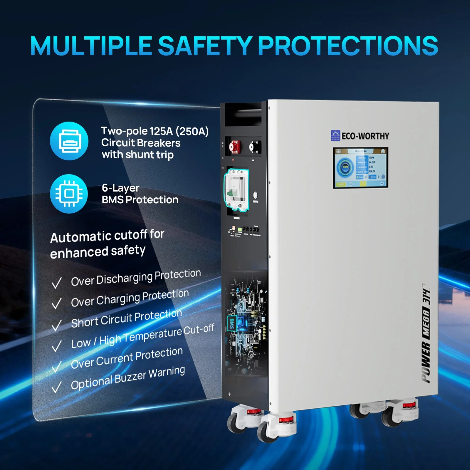 Eco-Worthy PowerMega 314 | 51.2V 314AH Lithium Battery 16kWh | Bluetooth & WiFi | Active Balance - Image 4